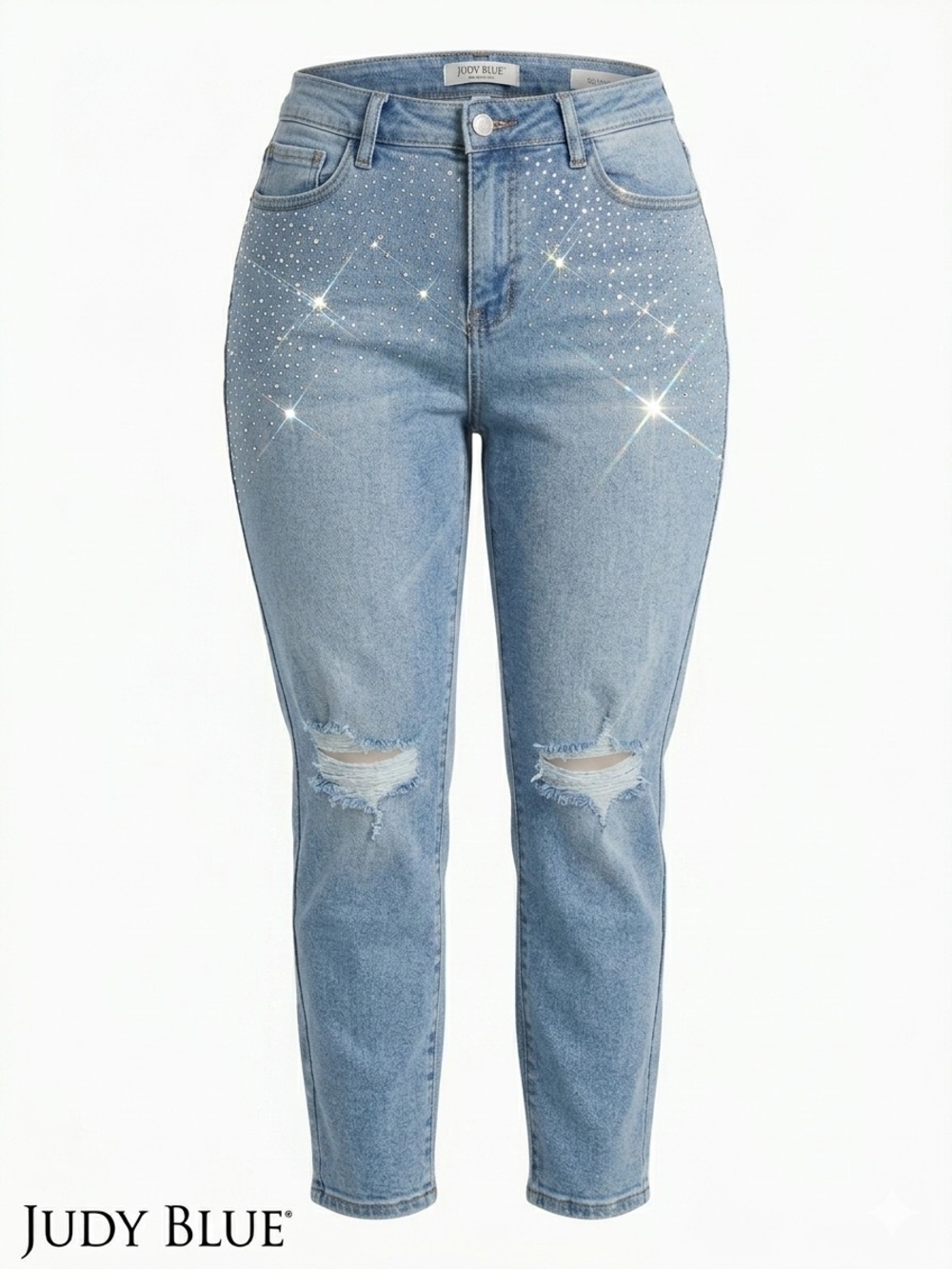 Judy Blue Rhinestone Slim Fit Distressed Jeans Size 13/31 Women's Stretch Denim